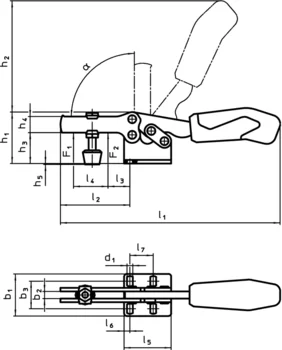                                             Horizontal Toggle Clamps with horizontal base / increased holding force
 IM0009338 Zeichnung
